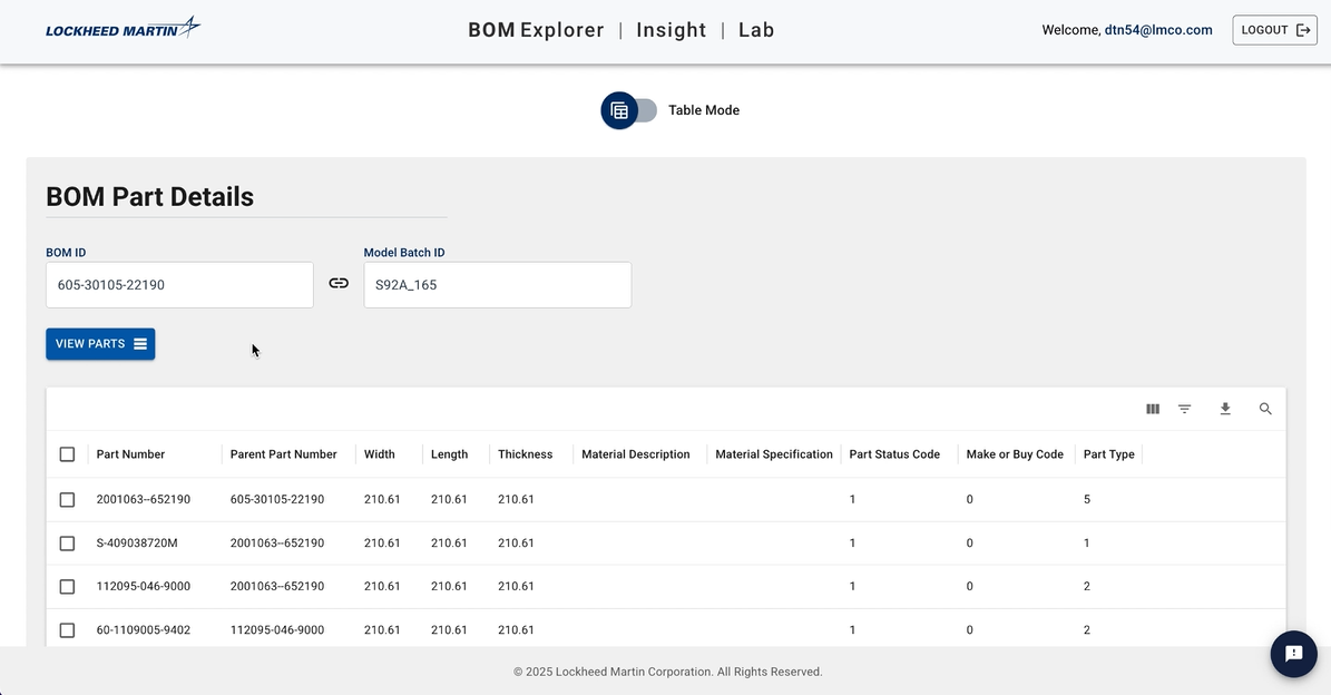 Lockheed Martin Bill of Materials Explorer screenshot 8